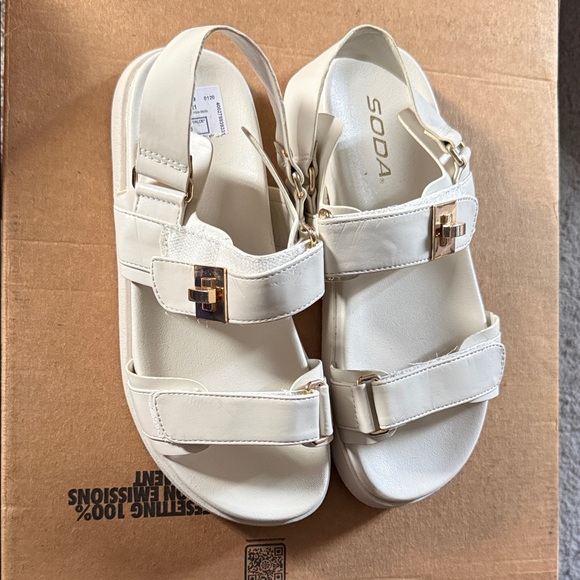 Soda Shoes - Soda Women's Cream Sandals with Gold Accents
